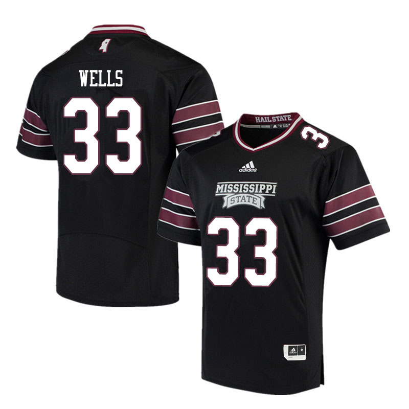 Men #33 Omni Wells Mississippi State Bulldogs College Football Jerseys Sale-Black